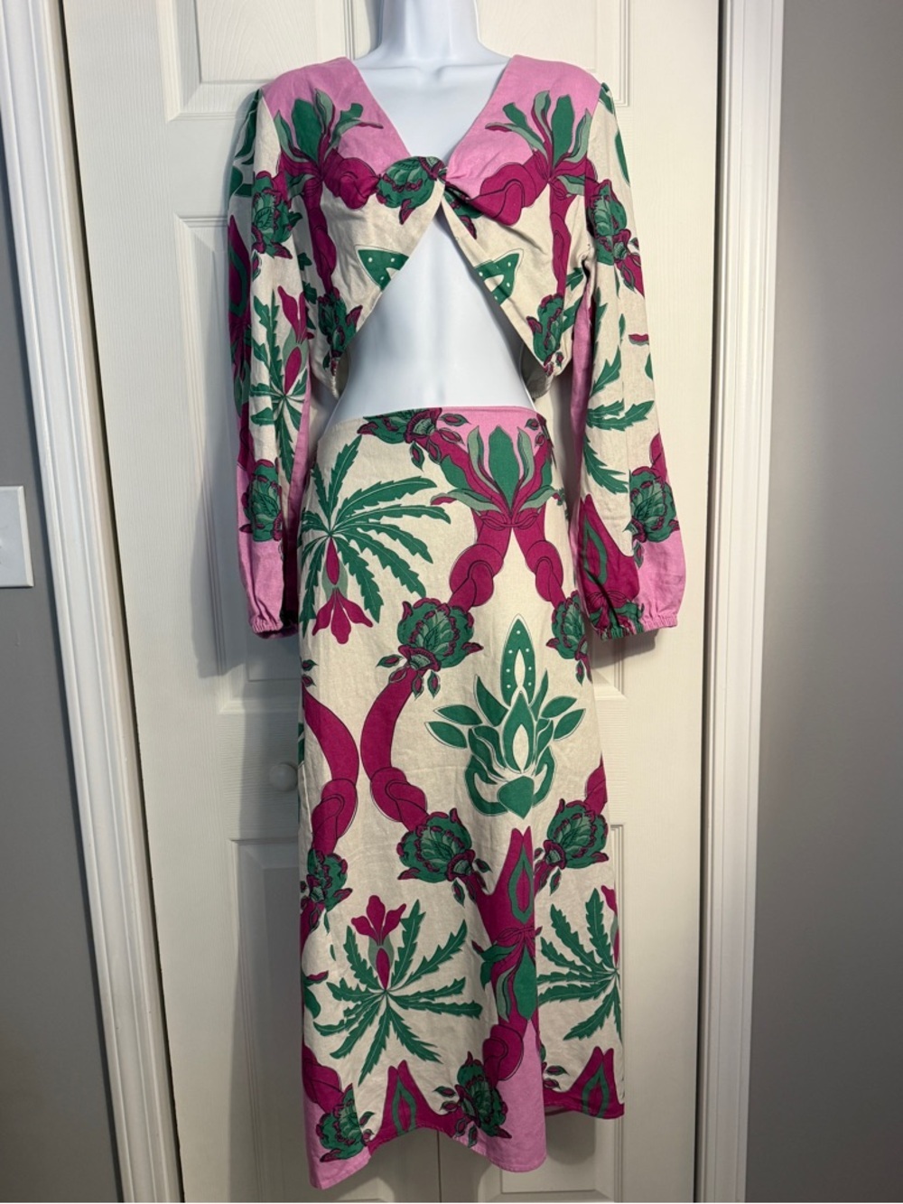 Caroline Constas two-piece linen-blend outfit crop top and skirt size medium